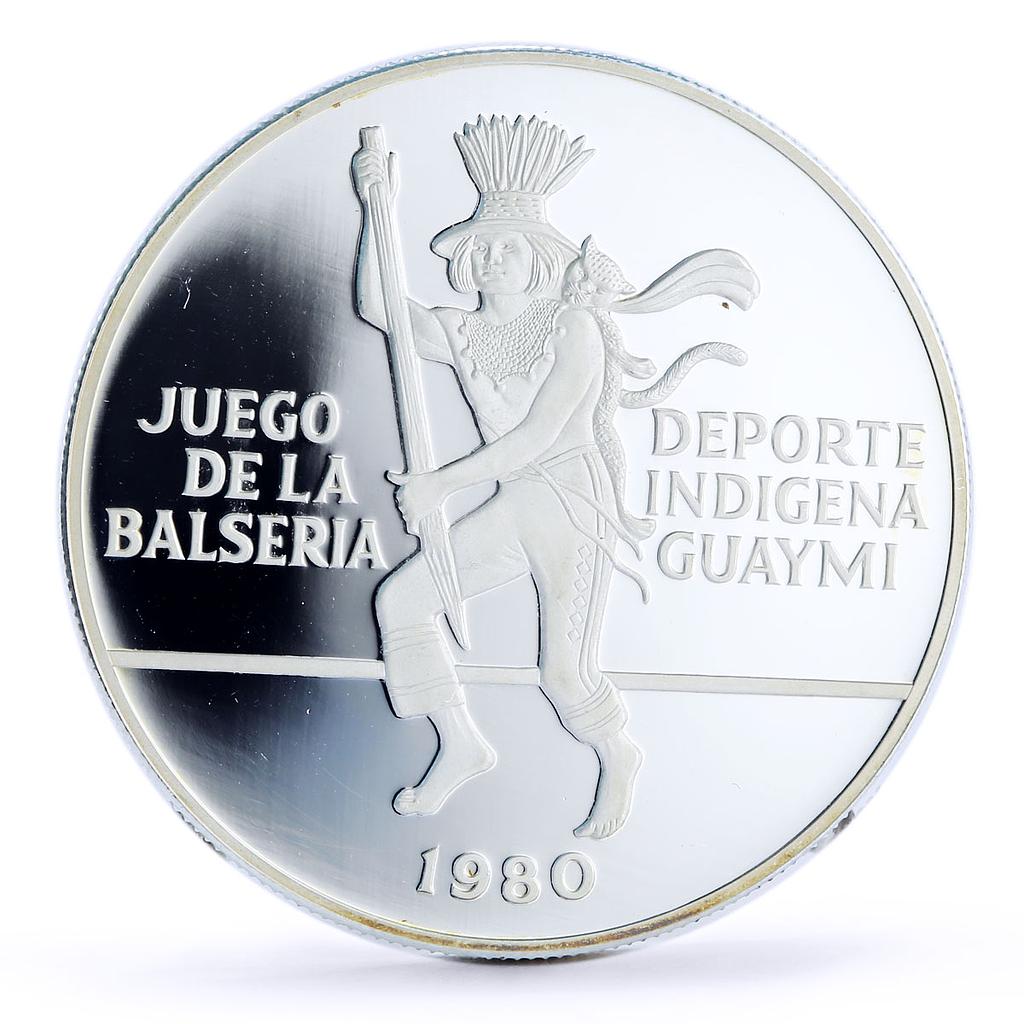 Panama 10 balboas Balseria Game Deporte Indigena Guaymi Indian silver coin 1980