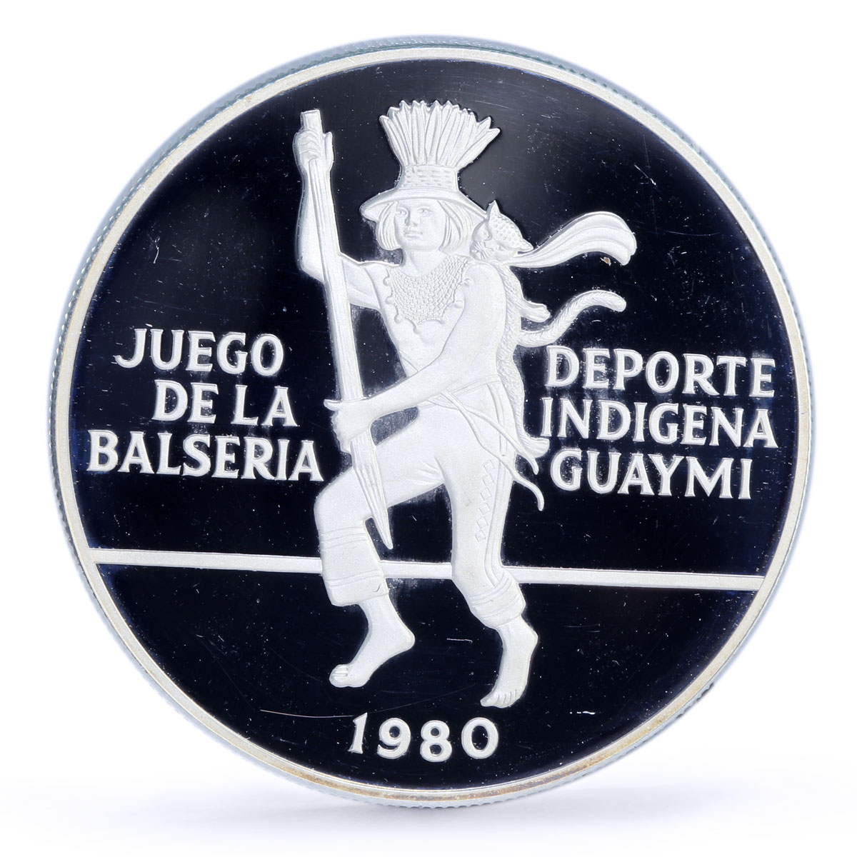 Panama 10 balboas Balseria Game Deporte Indigena Guaymi Indian silver coin 1980