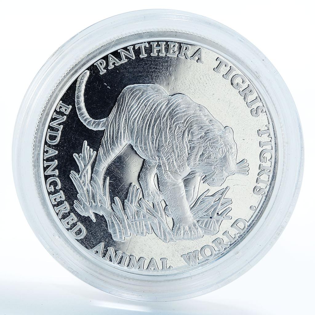 Uganda 1000 shillings Endangered Wildlife Tiger proof silver coin 1999