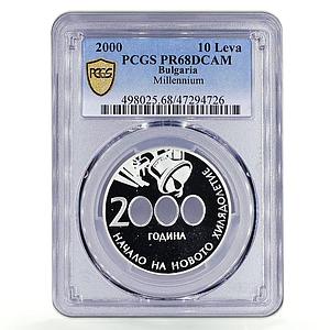 Bulgaria 10 leva The Beginning of the New Millennium PR68 PCGS silver coin 2000