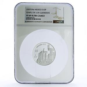 Mexico 10 pesos Chichen Itza Templo Guerreros Warriors Temple PF69 NGC Ag 2007