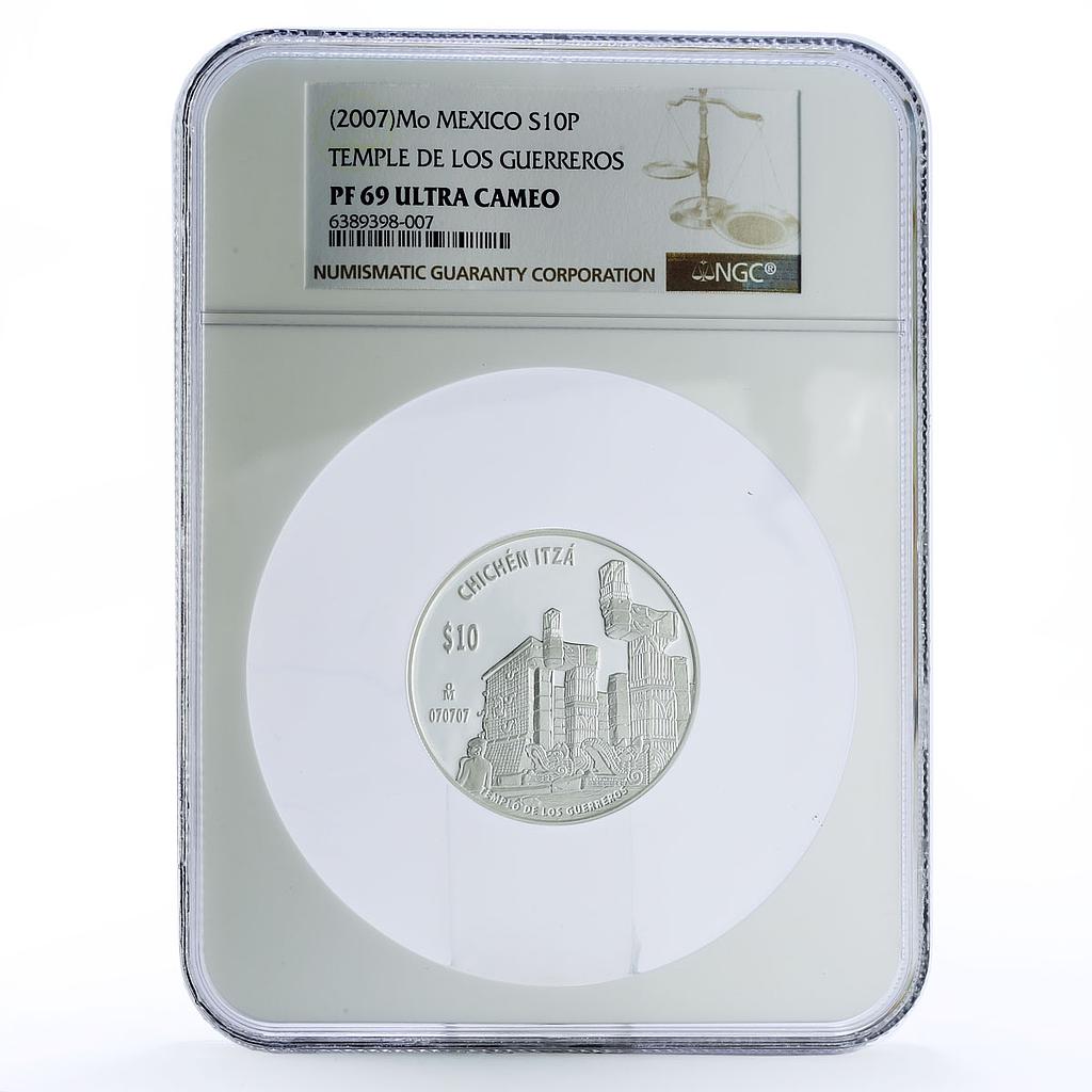 Mexico 10 pesos Chichen Itza Templo Guerreros Warriors Temple PF69 NGC Ag 2007