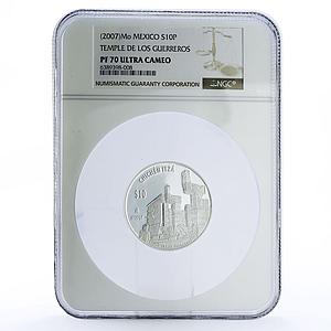 Mexico 10 pesos Chichen Itza Templo Guerreros Warriors Temple PF70 NGC Ag 2007