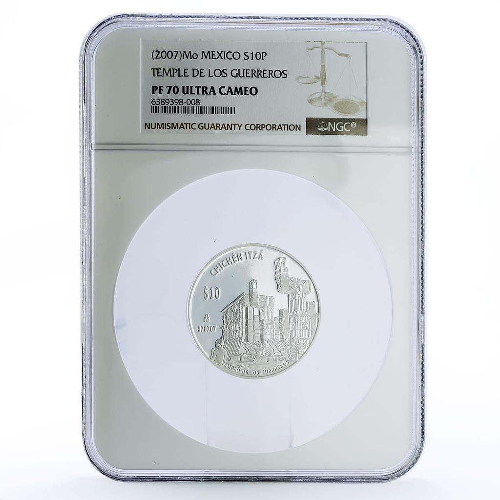 Mexico 10 pesos Chichen Itza Templo Guerreros Warriors Temple PF70 NGC Ag 2007