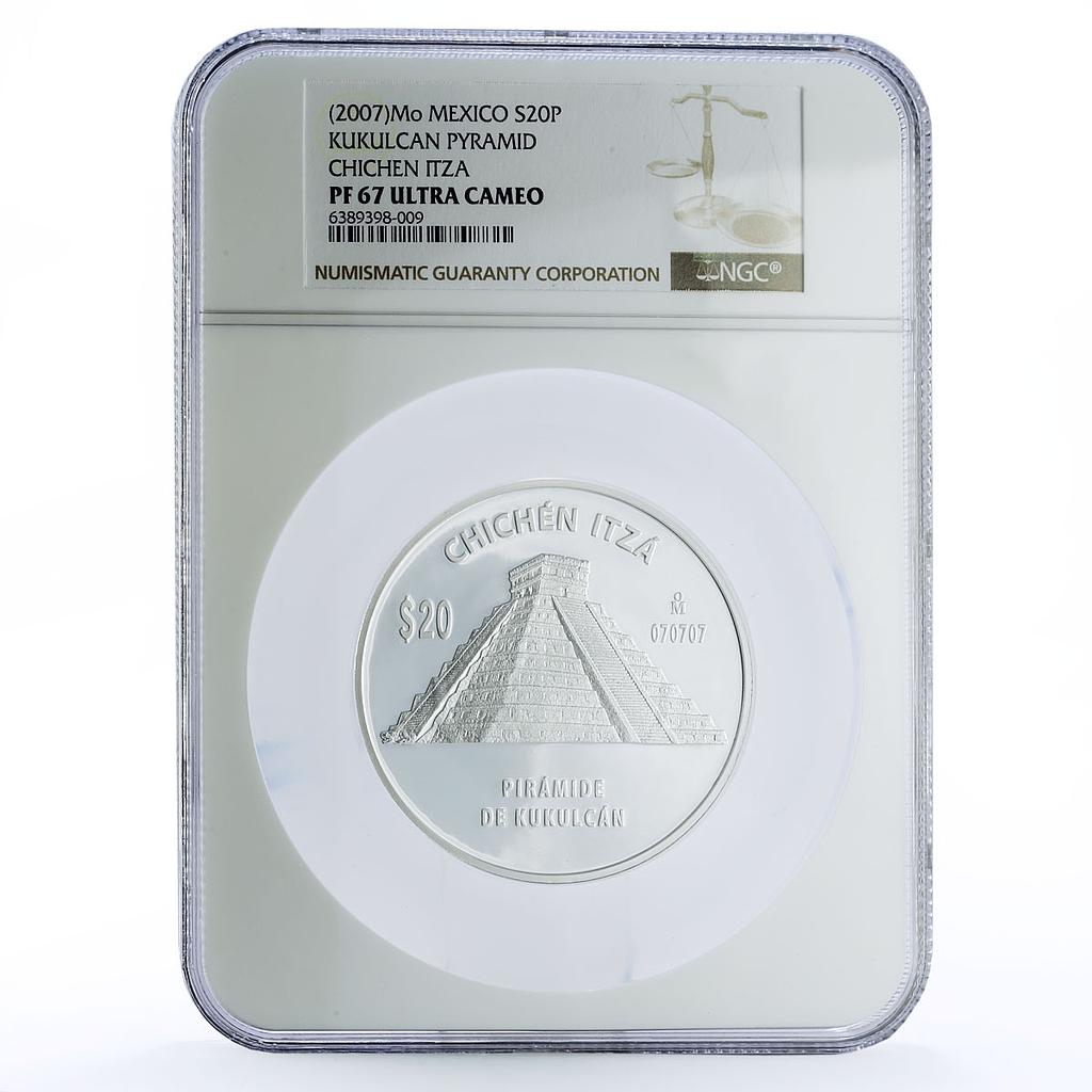 Mexico 20 pesos Chichen Itza El Castillo Kukulcan Pyramid PF67 NGC Ag coin 2007
