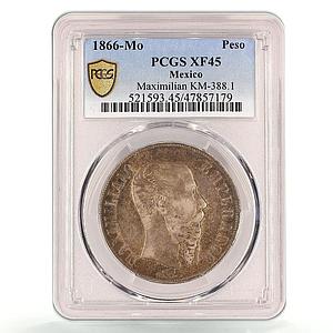 Mexico 1 peso Maximiliano I Coat of Arms XF45 PCGS silver coin 1866