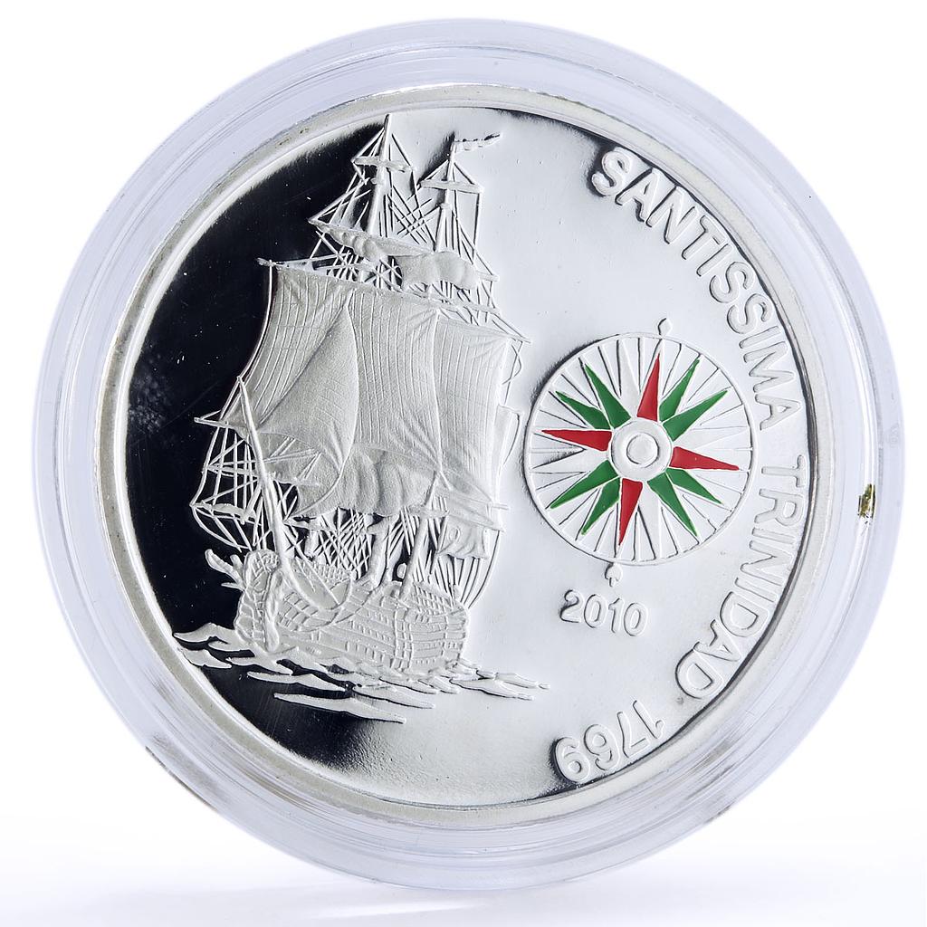 Benin 1000 francs Seafaring Santisima Trinidad Ship Compass silver coin 2010