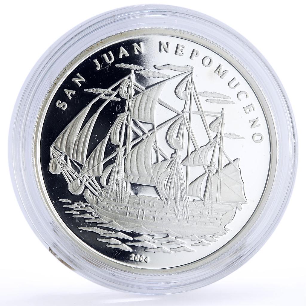 Benin 1000 francs Seafaring San Juan Nepomuceno Ship Clipper silver coin 2004