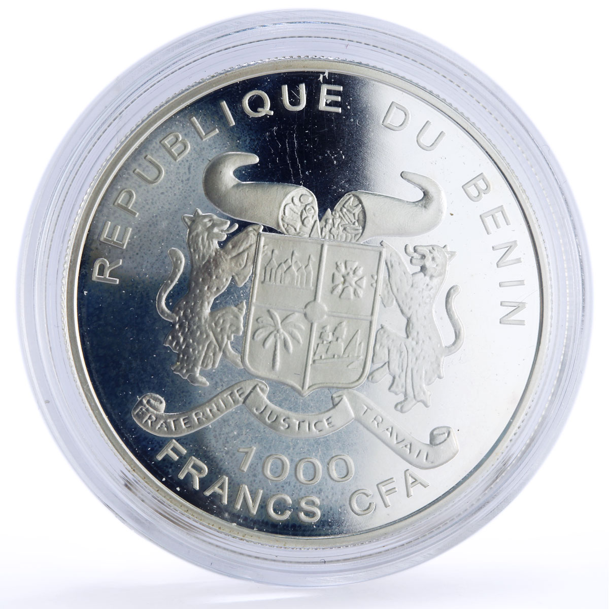 Benin 1000 francs Seafaring San Juan Nepomuceno Ship Clipper silver coin 2004