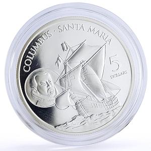 Fiji 5 dollars Seafaring Santa Maria Ship Clipper Columbus silver coin 2006