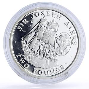 Sandwich Islands 2 pounds Seafaring Ship Clipper Joseph Banks silver coin 2001