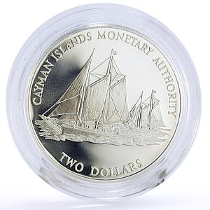 Cayman Islands 2 dollars Seafaring Ship Clipper Monetary silver coin 1997