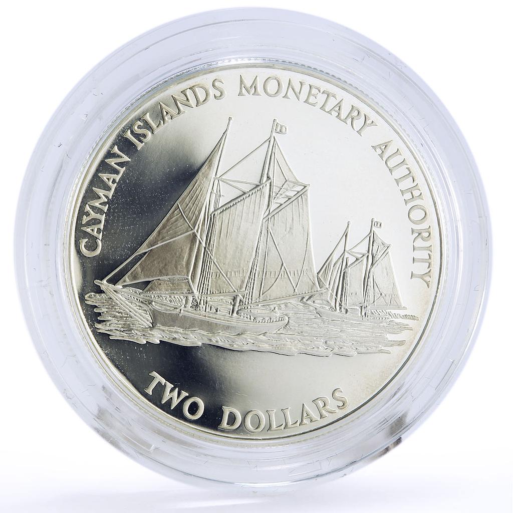 Cayman Islands 2 dollars Seafaring Ship Clipper Monetary silver coin 1997