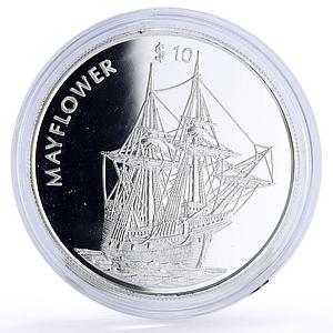 Liberia 10 dollars Seafaring Mayflower Ship Clipper proof silver coin 1999