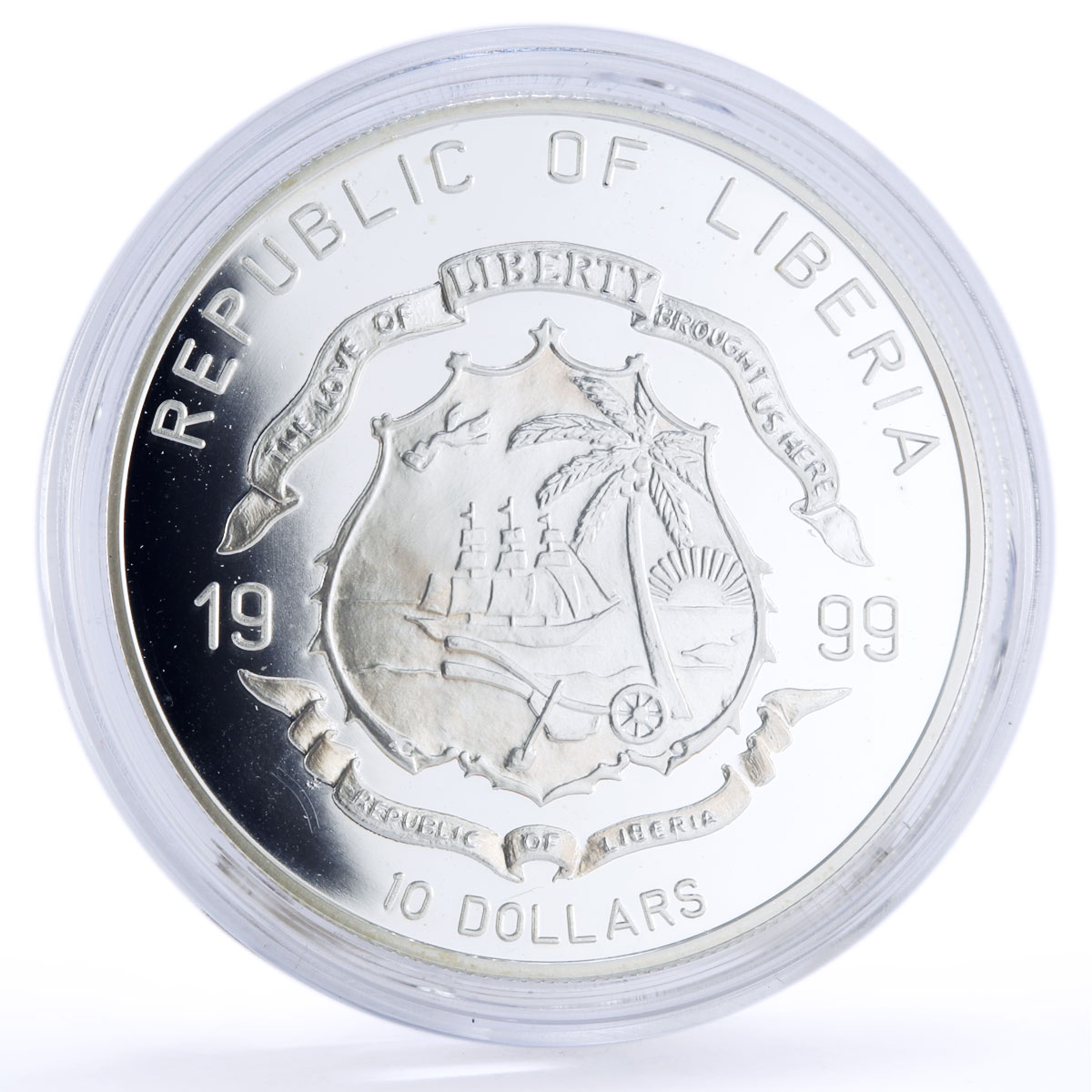 Liberia 10 dollars Seafaring Mayflower Ship Clipper proof silver coin 1999