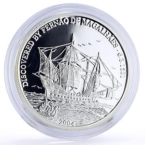 Mariana Islands 5 dollars Fernando Magellan Ship Clipper proof silver coin 2004