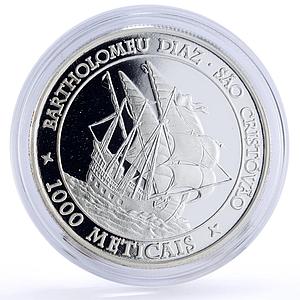 Mozambique 1000 meticais Seafaring Sao Cristovao Ship Clipper silver coin 2004