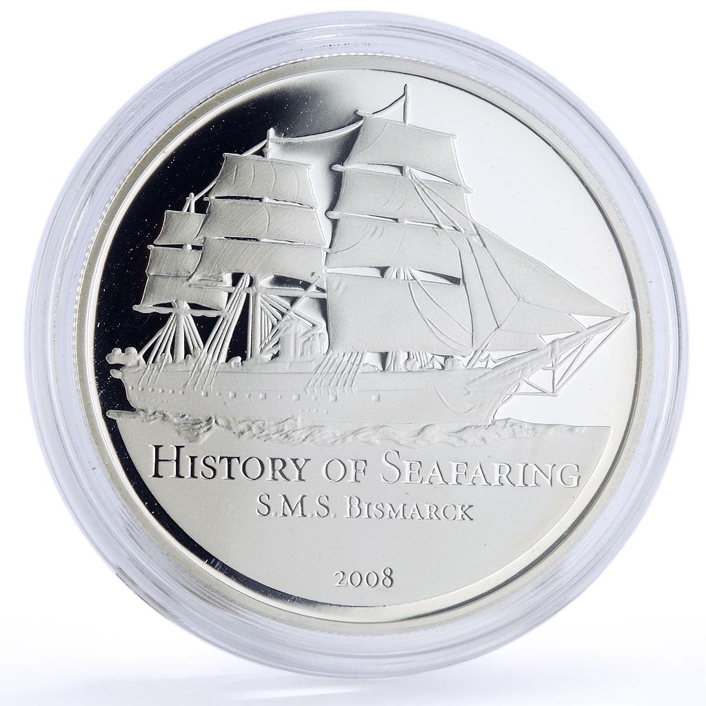 Samoa 5 dollars Seafaring SMS Bismarck Ship Clipper proof silver coin 2008