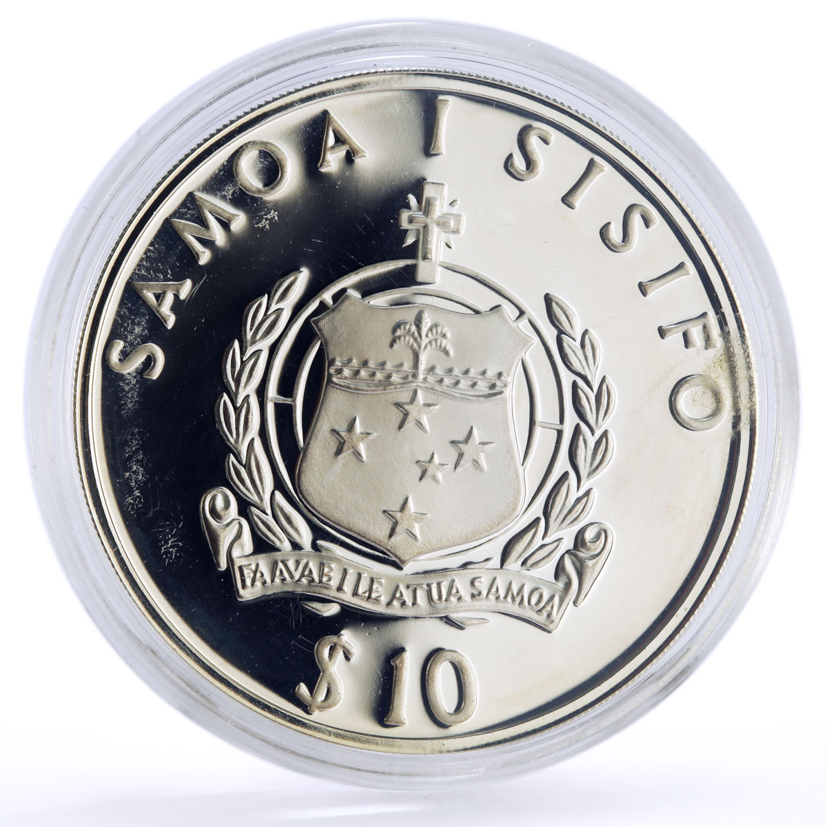 Samoa 10 dollars Explorer Robert Louis Stephenson Ship Clipper silver coin 1994