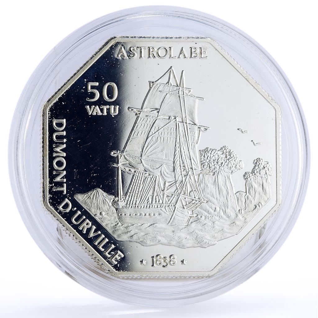 Vanuatu 50 vatu Seafaring Astrolabe Ship Clipper proof silver coin 1999