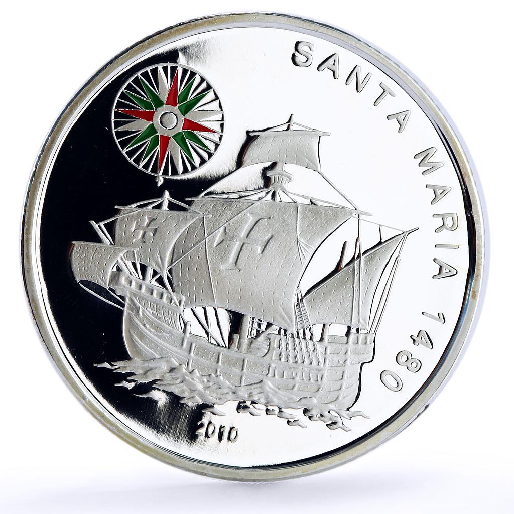 Benin 1000 francs Seafaring Santa Maria Ship Clipper Compass silver coin 2010