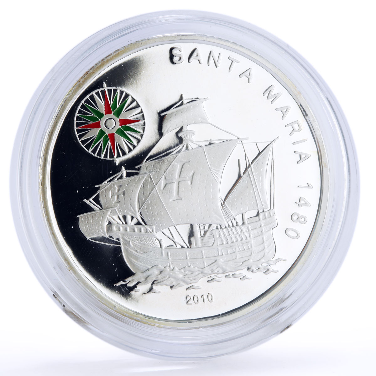 Benin 1000 francs Seafaring Santa Maria Ship Clipper Compass silver coin 2010