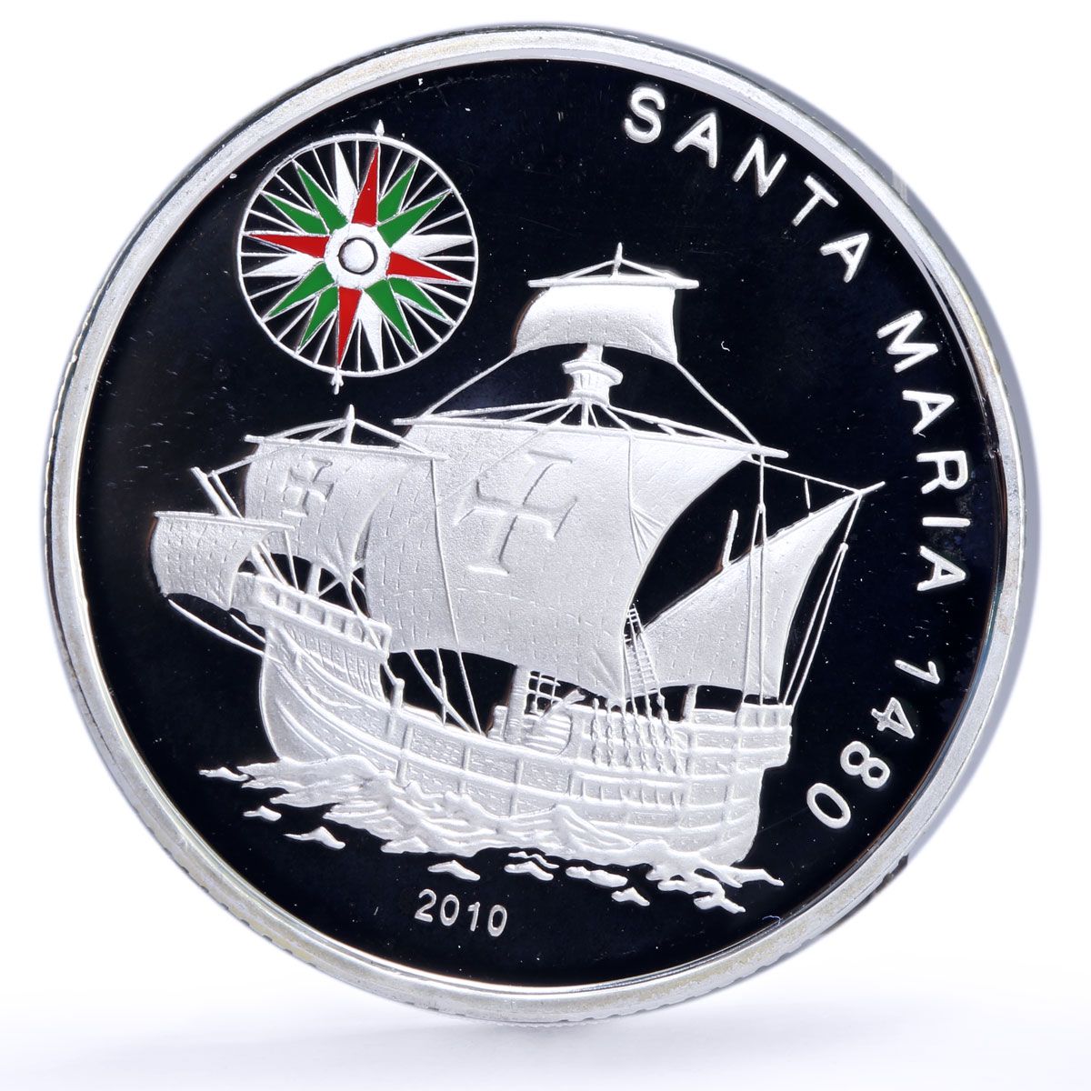 Benin 1000 francs Seafaring Santa Maria Ship Clipper Compass silver coin 2010