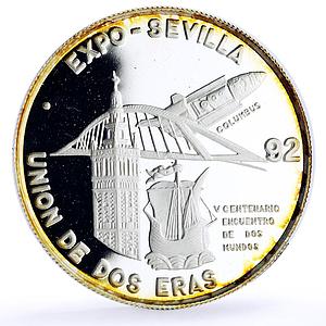 Equatorial Guinea 7000 francos Seville Expo Ship Shuttle proof silver coin 1991