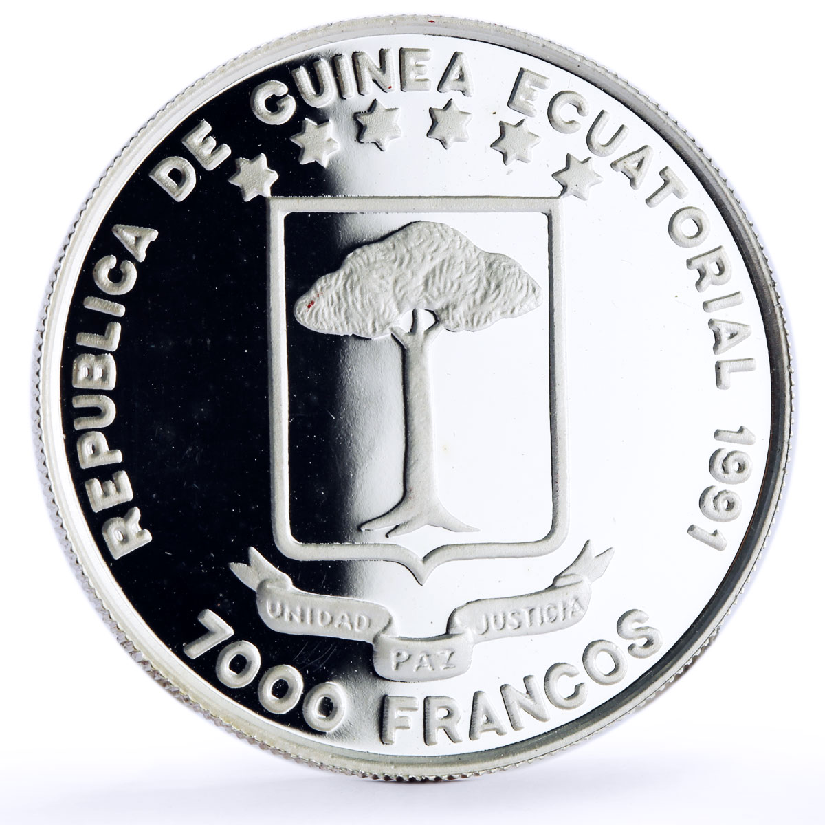 Equatorial Guinea 7000 francos Seville Expo Ship Shuttle proof silver coin 1991