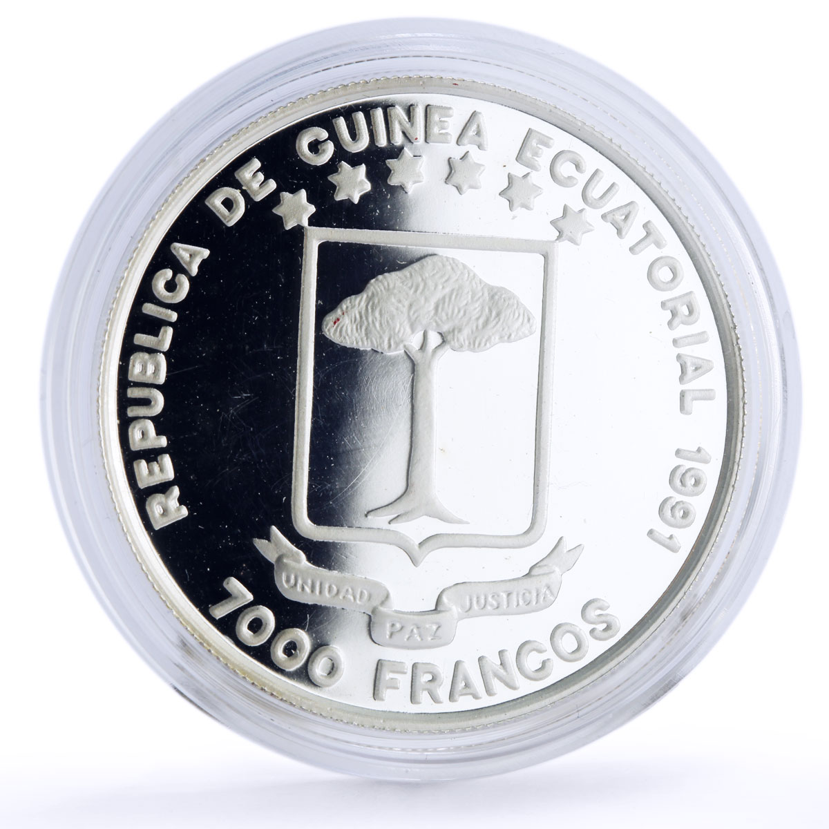 Equatorial Guinea 7000 francos Seville Expo Ship Shuttle proof silver coin 1991