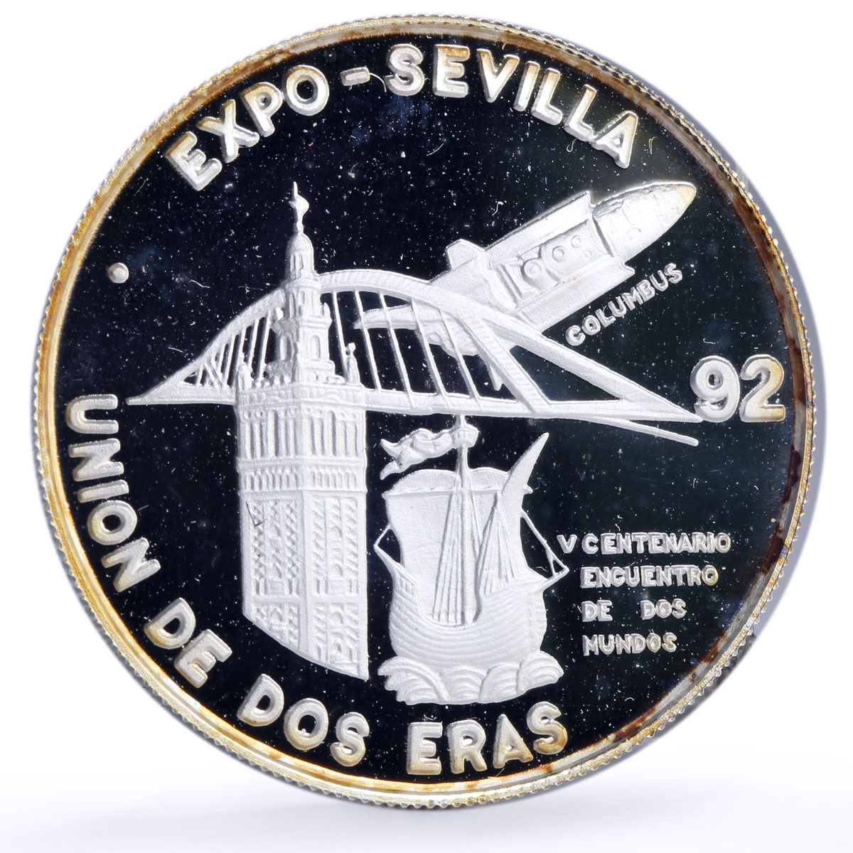 Equatorial Guinea 7000 francos Seville Expo Ship Shuttle proof silver coin 1991