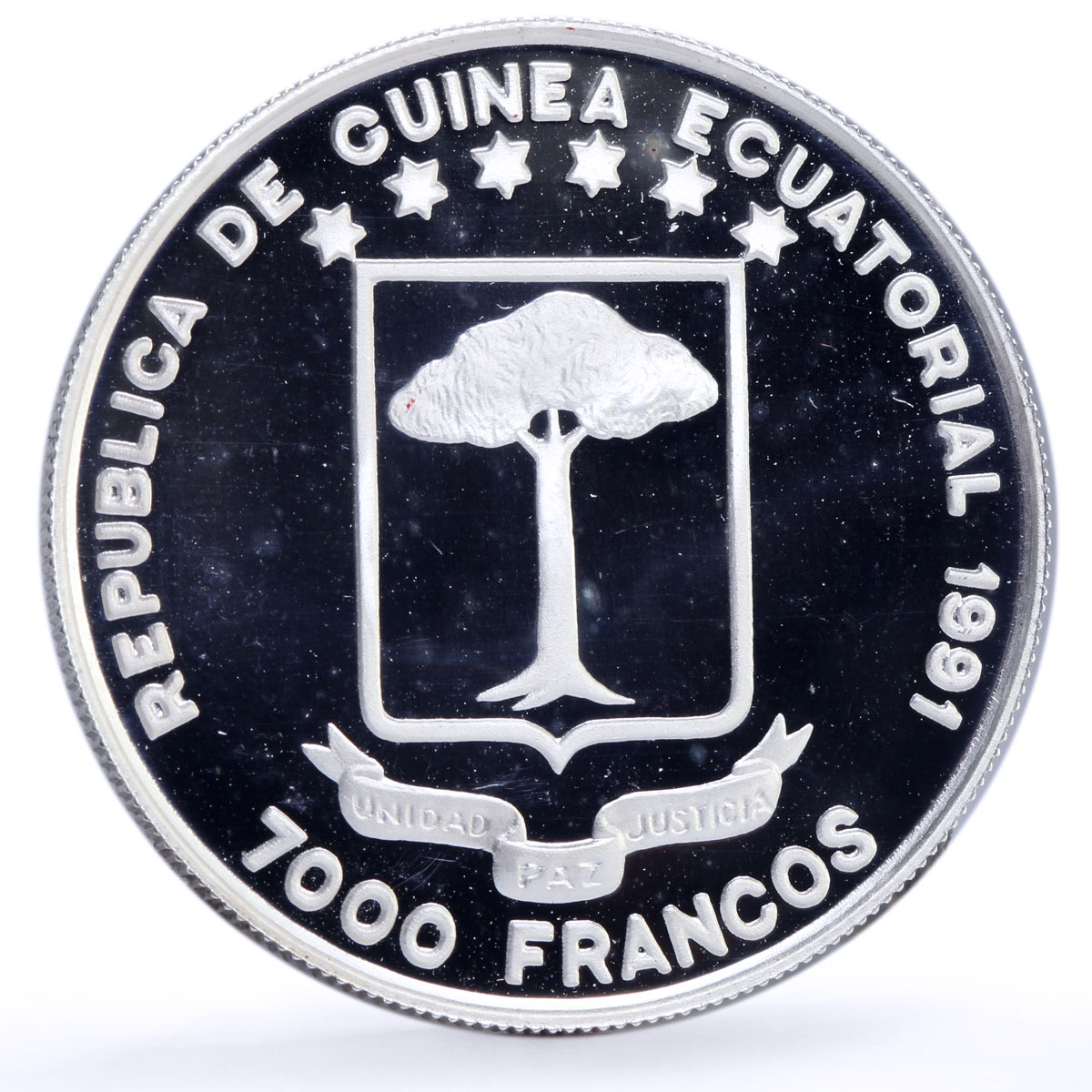 Equatorial Guinea 7000 francos Seville Expo Ship Shuttle proof silver coin 1991