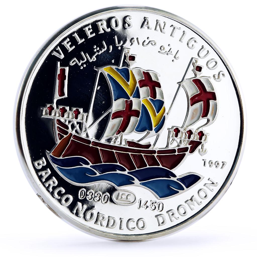 Saharawi 1000 pesetas Seafaring Nordic Drakkar Ship Clipper silver coin 1997