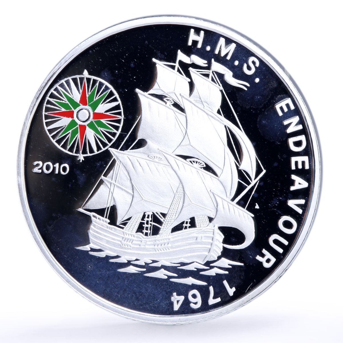 Benin 1000 francs Seafaring HMS Endeavour Ship Clipper Compass silver coin 2010