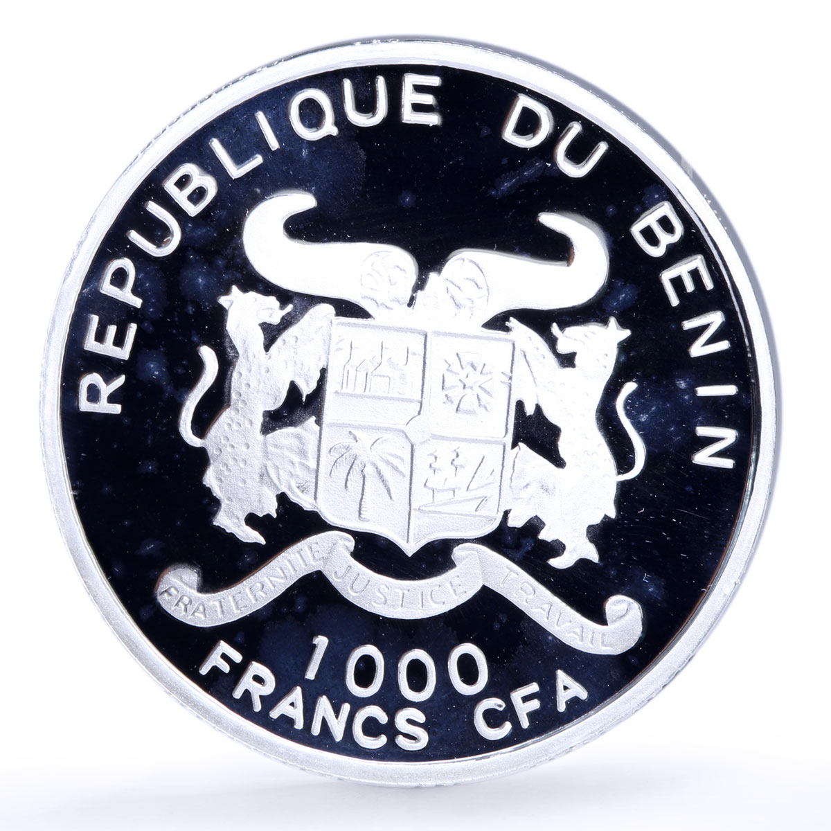 Benin 1000 francs Seafaring HMS Endeavour Ship Clipper Compass silver coin 2010