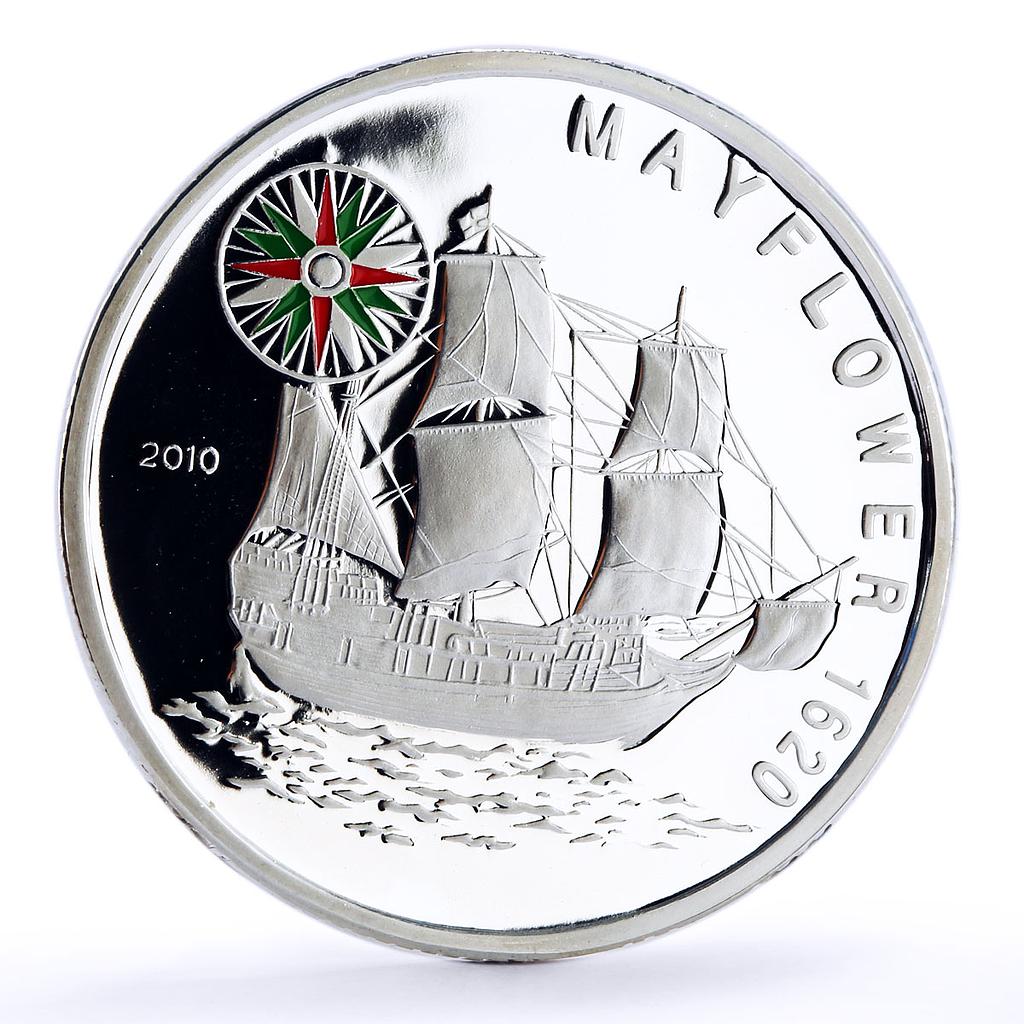 Benin 1000 francs Seafaring Mayflower Ship Clipper Compass silver coin 2010