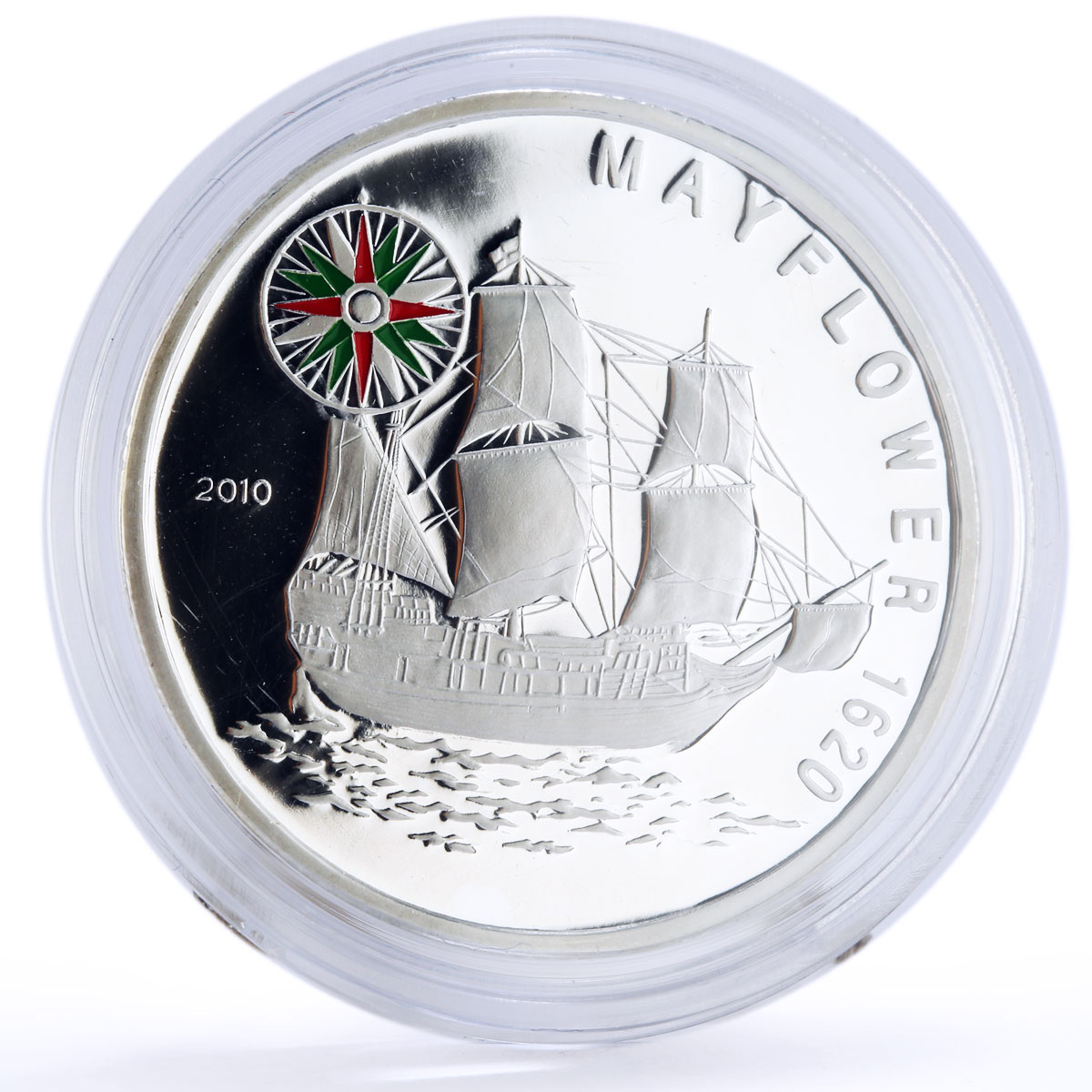 Benin 1000 francs Seafaring Mayflower Ship Clipper Compass silver coin 2010