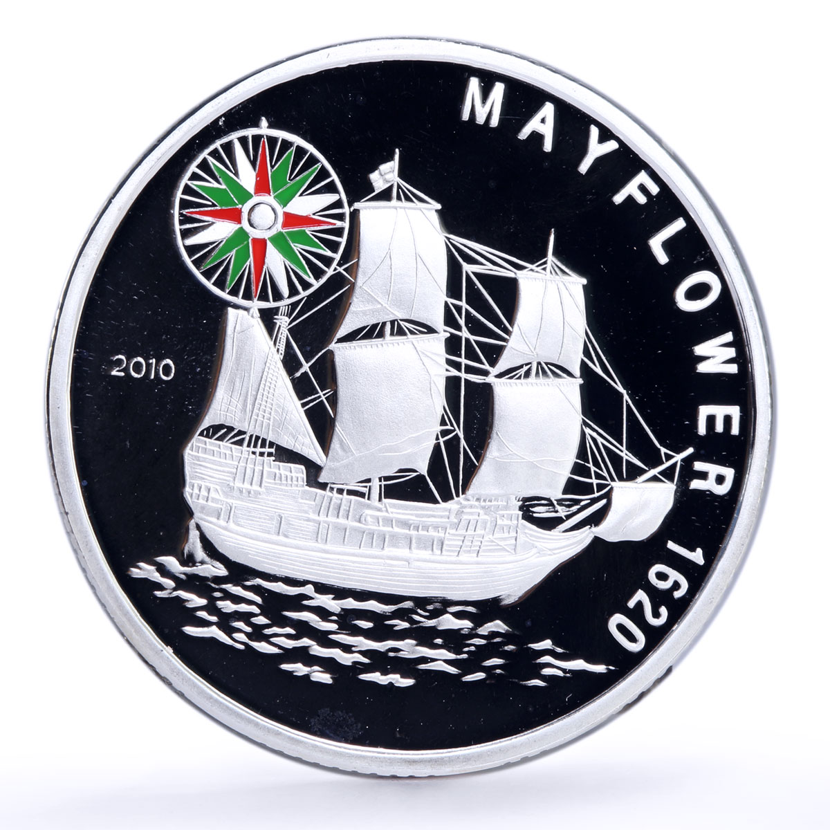 Benin 1000 francs Seafaring Mayflower Ship Clipper Compass silver coin 2010