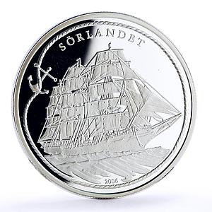 Benin 1000 francs Seafaring Sorlandet Ship Clipper proof silver coin 2006