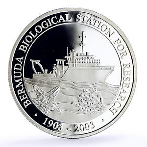 Bermuda 5 dollars Biological Station Research Ship Sea Star silver coin 2003