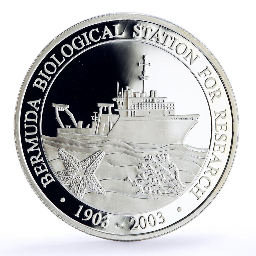 Bermuda 5 dollars Biological Station Research Ship Sea Star silver coin 2003