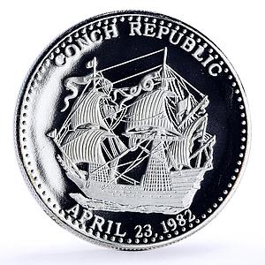 Conch Republic 1 dollars Seafaring Ship Clipper Sea Shell proof silver coin 2006