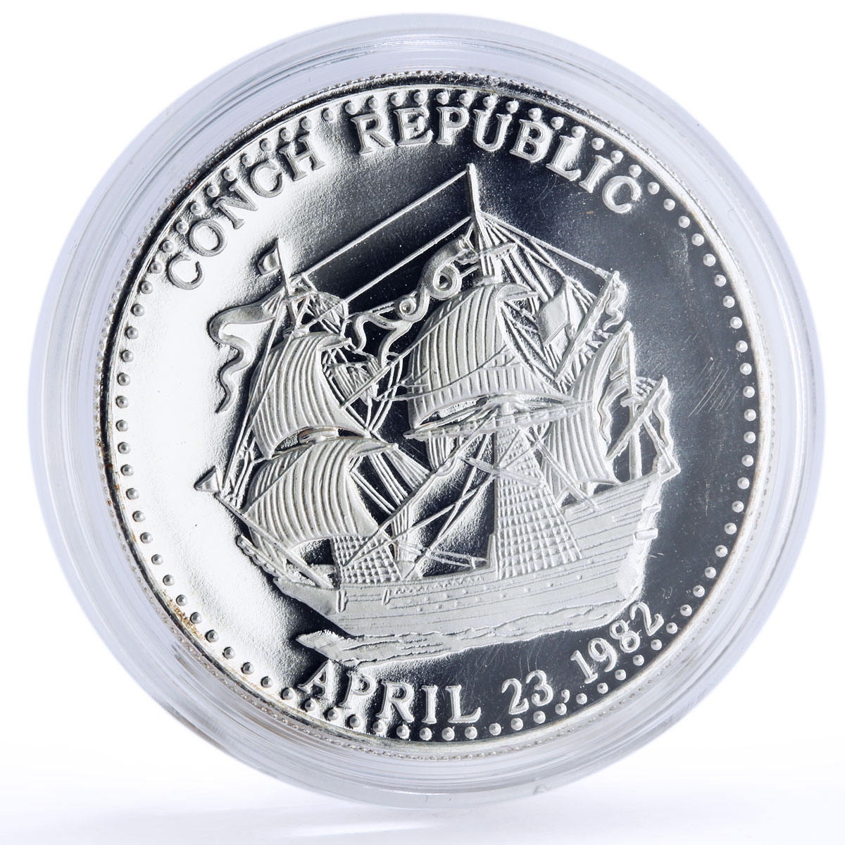 Conch Republic 1 dollars Seafaring Ship Clipper Sea Shell proof silver coin 2006