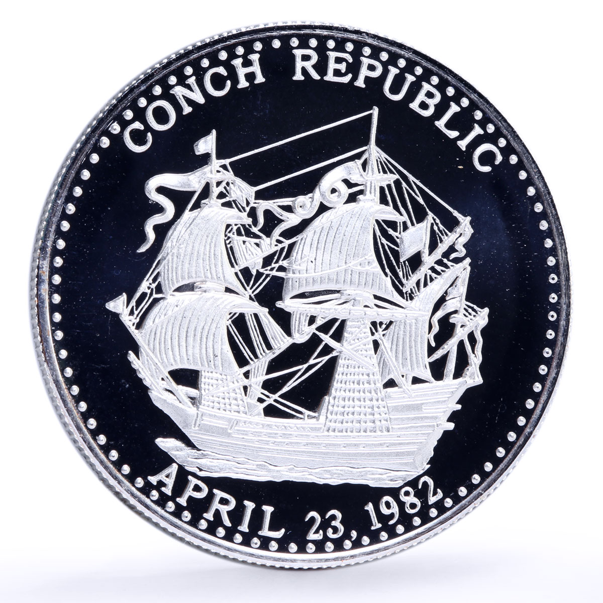 Conch Republic 1 dollars Seafaring Ship Clipper Sea Shell proof silver coin 2006