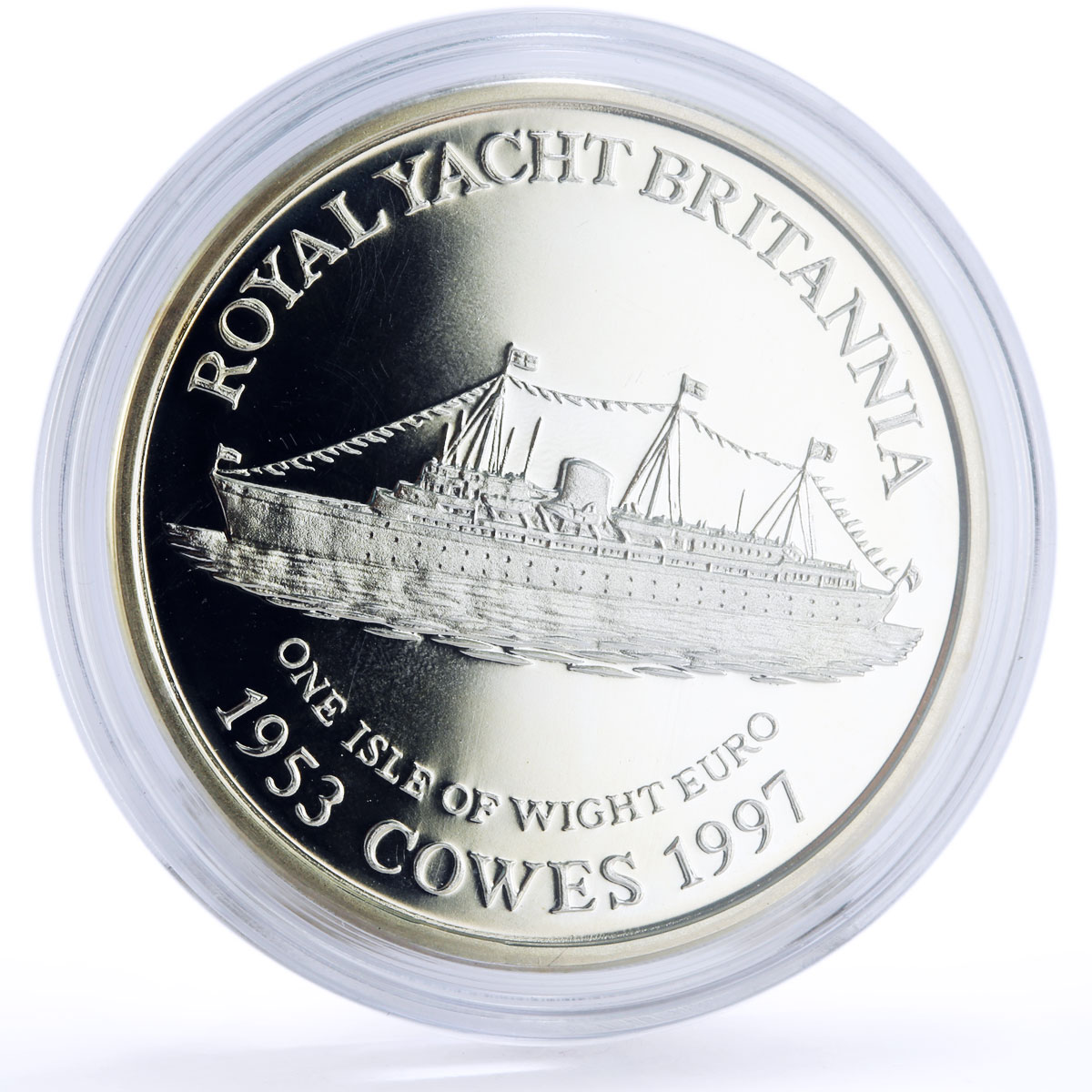 Isle of Wight 1 euro Seafaring Yacht Britannia Ship Steamship silver coin 1997