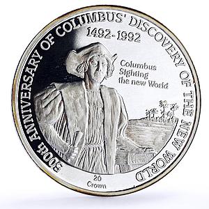 Turks and Caicos Islands 20 crowns Columbus Sighting New World silver coin 1989