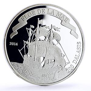 Gambia 200 dalasis Seafaring Flor de La Mar Ship Clipper proof silver coin 2014