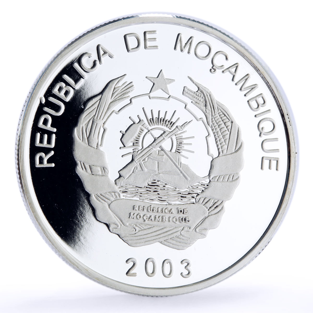 Mozambique 1000 meticais Seafaring Ship Clipper Pedro Covilha silver coin 2003