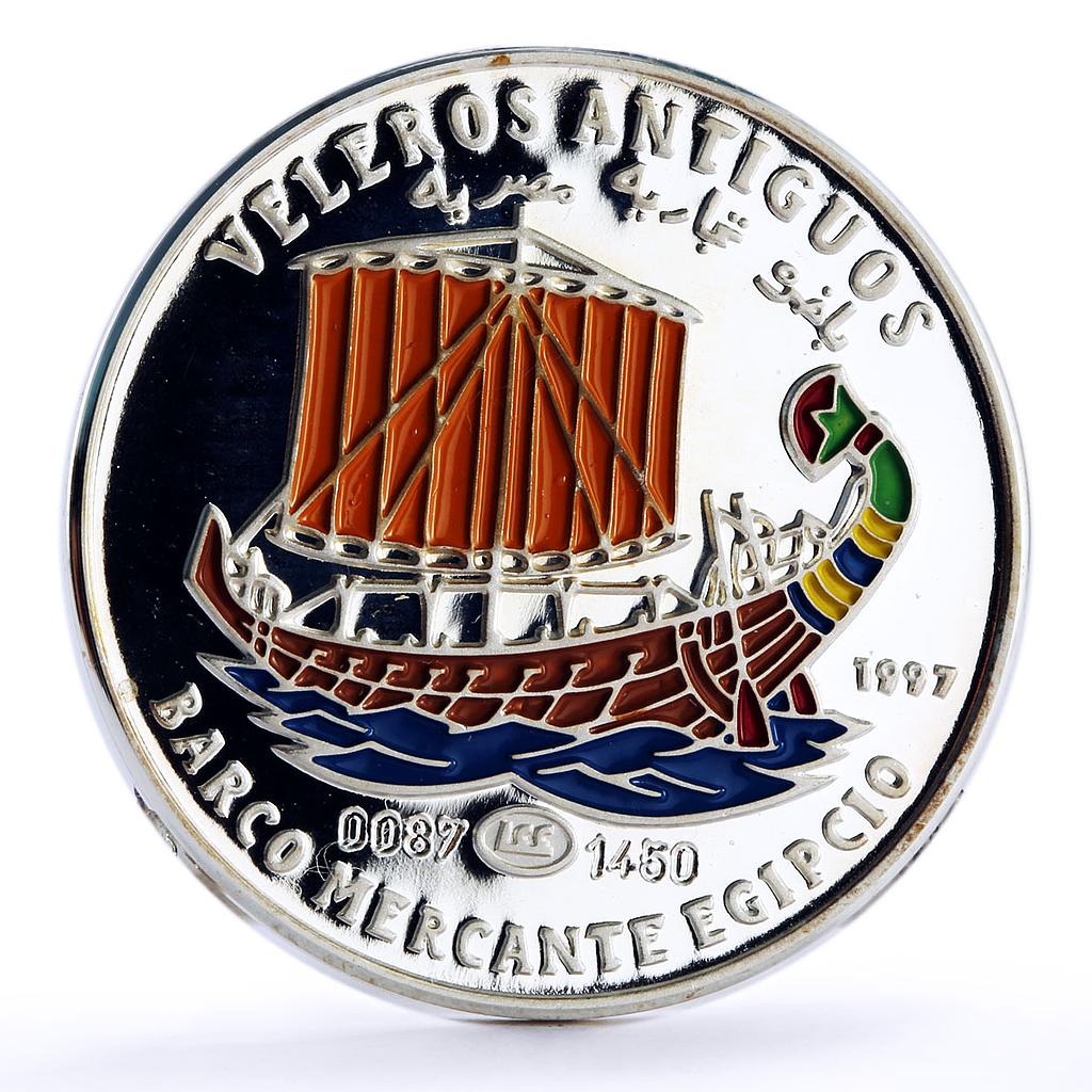 Saharawi 1000 pesetas Seafaring Egyptian Boat Ship Clipper silver coin 1997