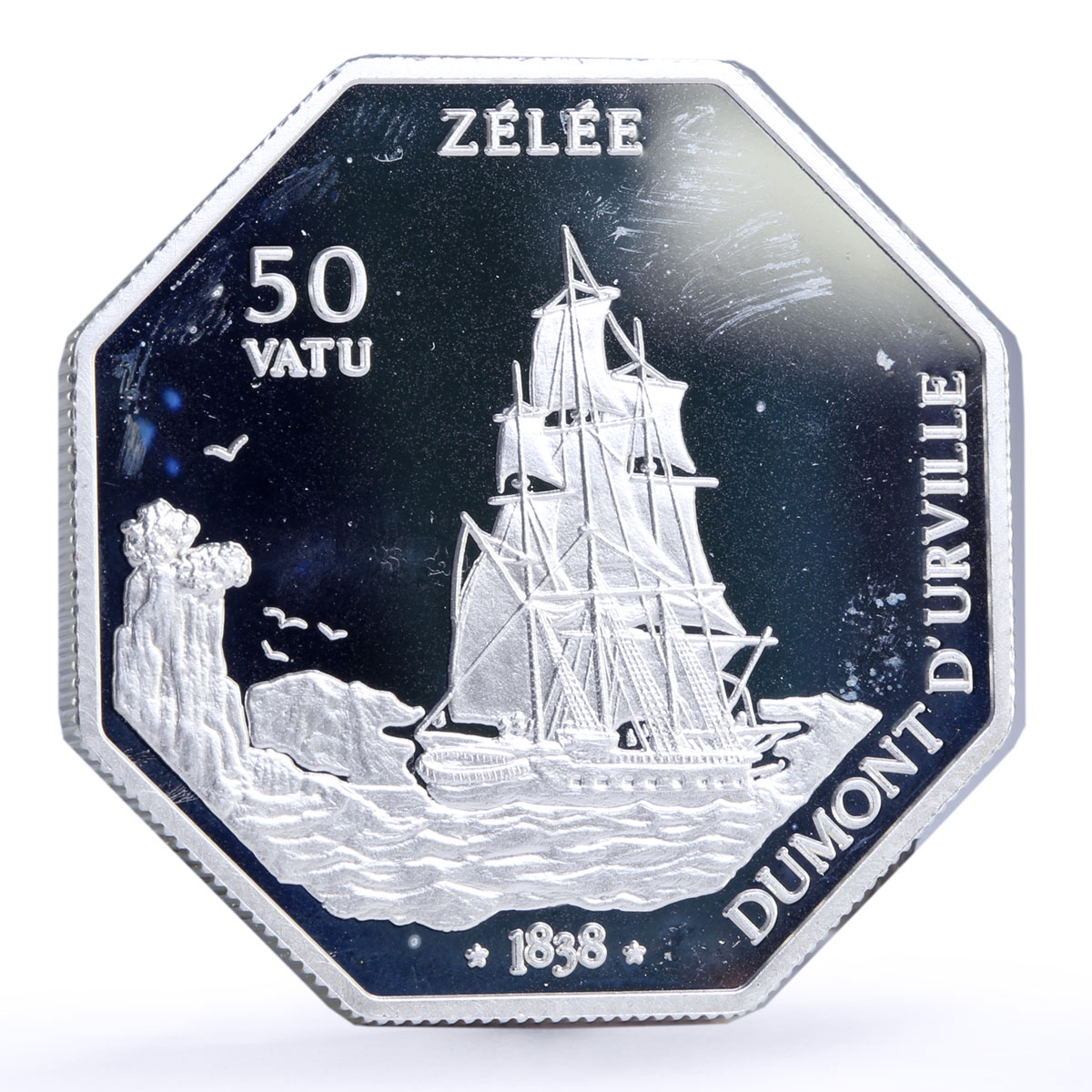 Vanuatu 50 vatu Seafaring Zelee Ship Clipper proof silver coin 1999